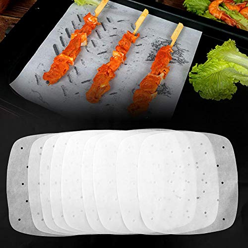 Uadme Antihaft-Pergamentpapier,100 Stück,perforiertes Pergamentpapier,19,1 cm,quadratisch,Dim Sum Dampfgarer,Papier,öldicht,für Luftfritteuse,Pergamentpapier für Dampfgarer,Kochen,Backen (weiß)