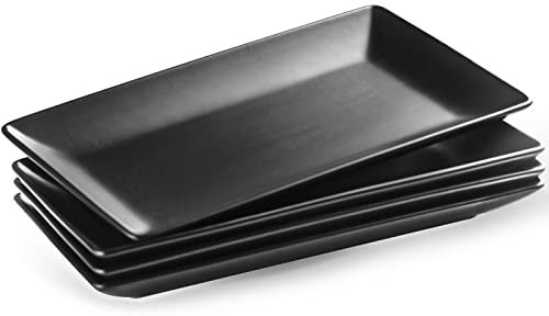YHOSSEUN Ceramic Serving Platters Set of 4, Rectangular Trays for Food, Sushi, 9.8 In Dishes for Entertaining, Matte Black Serving Plate Halloween Table Decor