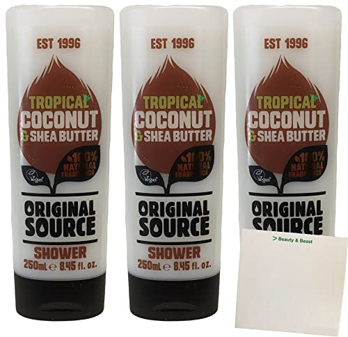 Original Source Tropical Coconut & Shea Butter Duschgel 3er Pack (3x250ml Flasche) + usy Block