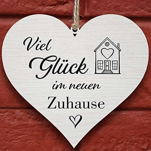 Glitzkind Holzschild Schild Viel Glück im neuen Zuhause | Geschenk zum Einzug Umzug | Neues Haus Wohnung | Geschenkideen Türdeko für Familie | Richtfest Hauseinweihung