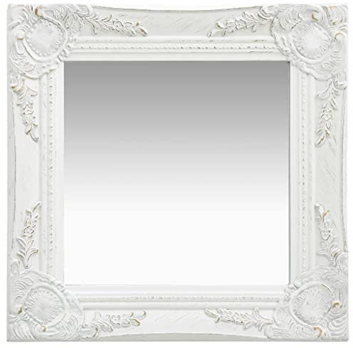 Homiuse Espejo de pared de estilo barroco 40 x 40 cm, color blanco, espejo de ventana vintage Shabby Chic Muebles – Espejo de baño antiguo para decoración de pasillo