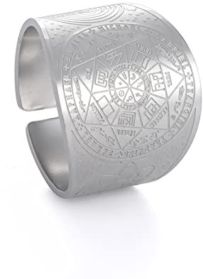 SIPURIS Seals of The Seven Erzengel, Herrenringe, Siegel des Salomons, verstellbarer Siegelring, Amulett, Kabbala, Edelstahl, Statement-Bandring, Schmuck für Männer und Frauen, 8, Edelstahl, kein