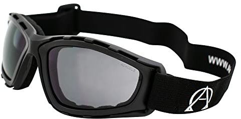 Alpha Omega Z87.1 Sport- und Motorrad-Sicherheits-Reitbrille, umlaufend, gepolstert, schwarzer Rahmen, mit rauchfarbenem Brillenglas