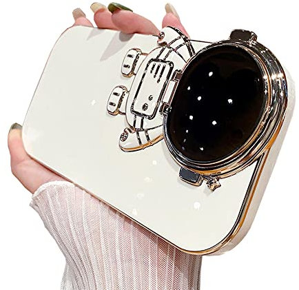 QoKcoahn Astronaute Coque de téléphone avec support caché pour iPhone 12 Pro Max, objectif astronaute mignon protecteur d'appareil photo, béquille de luxe à paillettes 6D galvanoplastie transparente
