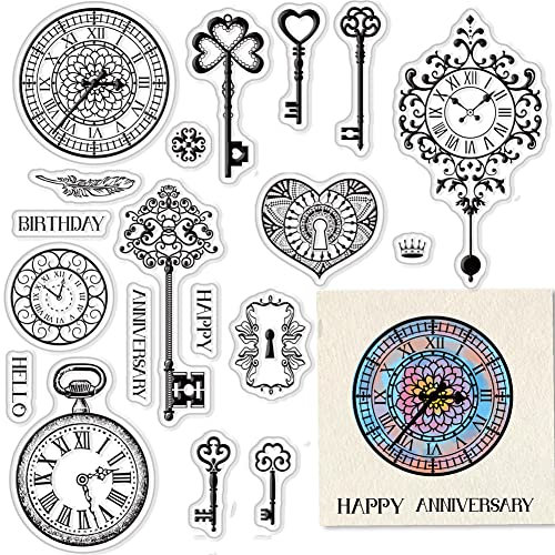 craspire Key Clear Stamps Für Die Kartenherstellung, Scrapbooking-Zubehör, Uhrenklare Stempel Taschenuhren Transparente Silikonstempel Zum Basteln von Papierkarten-Fotoalben