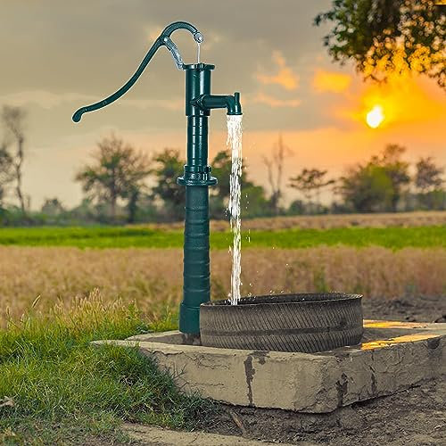 Handwasserpumpe aus Gusseisen, Vintage-Krugpumpe und Pumpenständer, 66 cm Höhe, max. 6 m Pumpentiefe, einfache Installation, robuste Brunnenpumpe, antike Krug-Wasserpumpe für Hof, Bauernhof, Grün