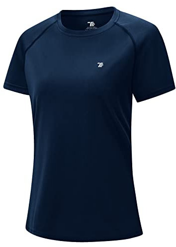 donbobo Damen Sport T-Shirt Running Fitness Shirts Oberteile T-Shirts Kurzarm Laufshirt Atmungsaktiv Schnell Trocken Elastisch Yoga Gym Fitness Trainingsshirt (Dunkelblau, XXL)