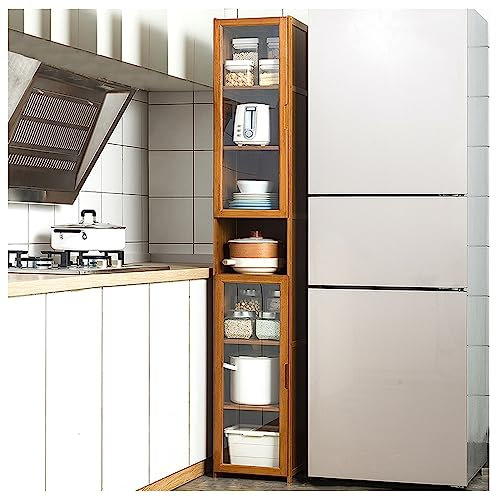 ZORZA Küchenschränke Buffetschrank mit Verstellbaren Ablagen, Natürlicher Bambus Vitrinenschrank, Küchenregal Mehrschichtig Küchenbuffet Buffetschrank für Wein, Geschirr, Töpfe,175×30cm/68.9×11.8in