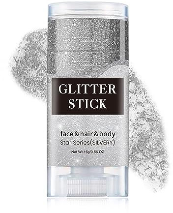 Prreal Body Glitter, Mermaid Sequins Glitter for Body Face, Sparkling Glitter Stick, Chunky Holographic Glitter for Hair Lips Nails Makeup, Festival Rave Accessories Stage Christmas Makeup(Silver)