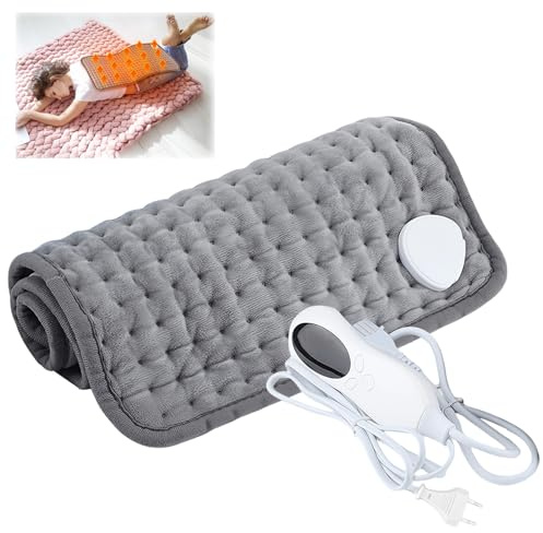 Heizkissen mit Abschaltautomatik, 30 x 60 cm Wärmekissen für Trockene und Feuchte, 9 Temperaturstufen, Wärmekissen für Rücken Nacken Schulter Bauch mit LCD-Display, Maschinenwaschbar, Grau