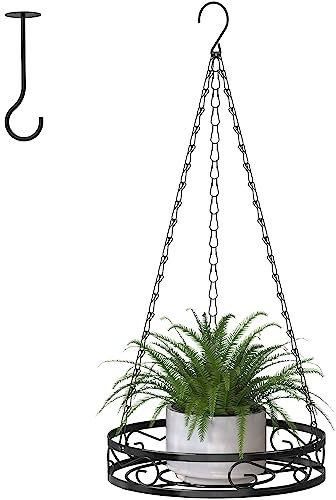 Mutool Hanging Planter for Indoor Outdoor, Plant Pots With Ceiling Hook & Basket Chains, Black