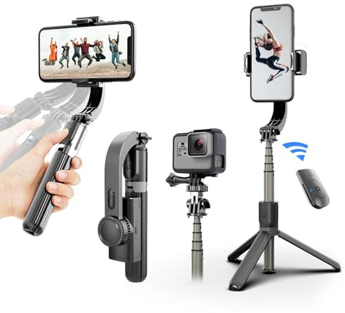 irianu Gimbal Stabilizer for Smartphone ,with Retractable Selfie Stick and Tripod,1-Axis Multifunction Remote 360°Automatic Rotation, Auto Balance for iPhone/Android