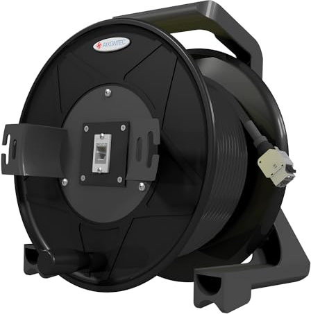 AIXONTEC 50 m OUTDOOR Kabeltrommel RJ45 Cat.6A Netzwerk CABELReel PUR Gummi Schwarz RJ-45 Buchse RJ45 Buchse Cat.7 SFTP 10 GbE Stecker Außenbereich UV-Beständig Wasserabweisend Ethernet Datenkabel