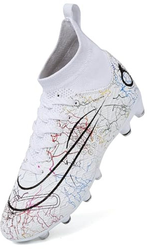 PiDaGlobal Scarpe da Calcio Uomo Sportivo attività all'aperto Tacchetti Professionali Scarpe da Allenamento Scarpe da Calcetto Prato Artificiale competizioni 34EU Bianco