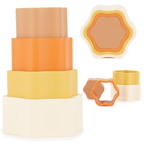 Bieco Silikon Baby Stapelspiel Chocolate Bliss Baby Stapelturm ab 1 Jahr | Stapelbecher Baby bpa frei | Baby Stapelbecher | Stapelturm Baby Stapelspielzeug Stapelsteine baby Mädchen Spielzeug