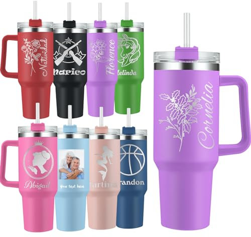 Busparst Personalised 40oz Tumbler with Handle and Straw Custom Insulated Stainless Steel Tumblers with Handle Customized Logo Photo Tumblers for Men Women