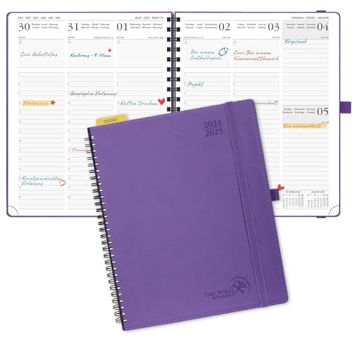 POPRUN Kalender 2025 Wochenplaner (Aug.2024-Dez.2025) Ringbuch mit Softcover, ca. A4 (26,5 x 21,5 cm), 17-Monate-Terminplaner 2025 1 Woche 2 Seite mit FSC®-Zertifiziertem Papier - Lila
