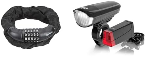 Amazon Basics Fahrrad-Kettensch Nummernschloss, 5-stellig, 97,2 cm, 1 Stück, schwarz & DANSI Fahrradleuchten-Set StVZO I LED-Fahrradlicht