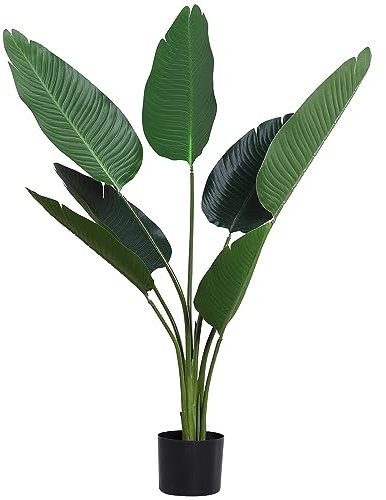 Outsunny Pianta Artificiale Uccello del Paradiso Alta 120cm, Pianta Finta Strelitzia da Interno ed Esterno con Vaso