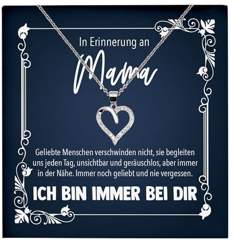 22Feels Kondolenz Geschenk, In Erinnerung an Mama, Trauer Schmuck Set Frauen, Andenken an verstorbene Mutter, Muttertag, RIP Beerdigung - Echt Silber 925 Herz Halskette mit Karte