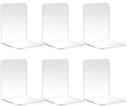 6 Pcs Buchstütze, Buchständer Buchstützen, Acryl Buchhalter Regal, Book Holder Bookends, Bücherhalter Transparente, Bücherstopper rutschfeste für Kinder, Schule, Büro, Zuhause, Bibliothek