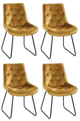 Home4You Esszimmerstuhl Küchenstuhl Wohnzimmerstuhl | 4er Set | Samt | Goldfarben | Gesteppt