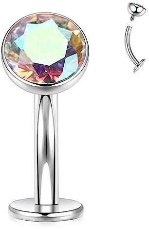 hengkaixuan 14G Bauchnabelring G23 Titan Bauchschmuck Disc Bottom Flat Back Belly Navel Piercing Jewellery AB CZ Belly Piercing Silver Curved Barbell 8mm Internally Threaded Navel Ring