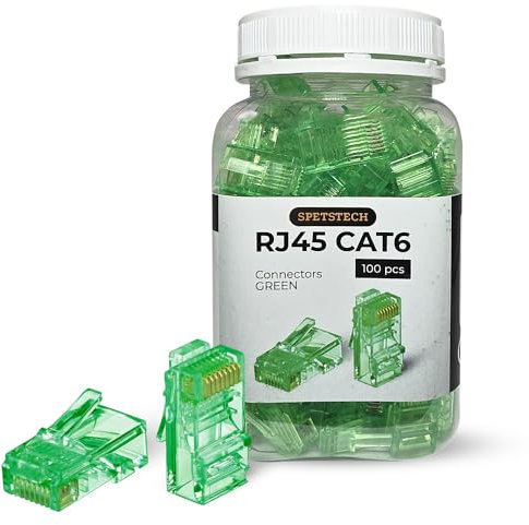Spetstech RJ45 Connectors - 100-Pack Cat 6 Pass-Through Plugs for UTP Ethernet Cables (Green)