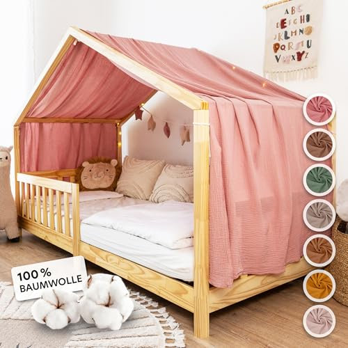 lilimaus Hausbett Himmel [in 12 Farben] Betthimmel Hausbett aus 100% Baumwolle Musselin - Stoffhimmel für Hausbett Deko Mädchen & Jungen - Himmel für Hausbett Kinder - Bett Vorhang Kinderbett