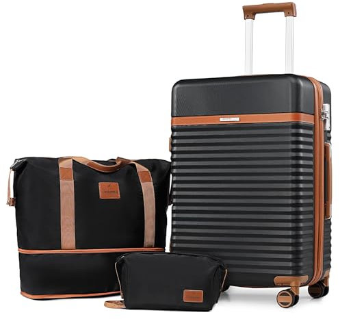 Joyway Set de Valises 3 Pièces, Bagages Moyenne en ABS, Ultralégère Valise Voyage Rigide Durable, avec 4 Roues Pivotantes à 360° et Serrure TSA Comprenant 1 Sac et 1 Trousse de Toilette