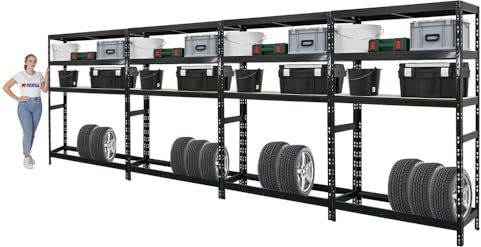 PROREGAL Mega Deal | 4x Reifenregal Tiger | HxBxT 180x120x40 cm | bis zu 6 Reifen auf 1 Ebene | mit 3 Fachboden | Schwarz | Reifenständer Garagenregal
