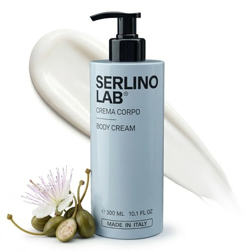 SERLINOLAB Crema Corpo Uomo Idratante e Rassodante - Crema Antietà con Collagene, Acido Ialuronico e Proteine del Riso - Pelle Secca, Dopo Doccia, Dopo Sole - Made in Italy - 300ml