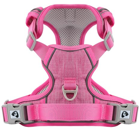 Belababy Large Dog Harness, Anti Pull Dog Harness with Soft Padded Handle for Walking Training, Adjustable Reflective for Small Medium Large Dogs, Rose L