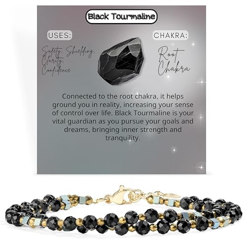 Farfume Armband Damen Edelstein Perlen Armbänder, Chakra 4mm Kristall Natürliche Echte Steine Schmuck Geschenke für Frauen(Schwarzer Turmalin)