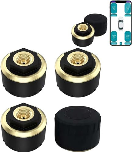 HFLWYWD Reifendruckkontrollsystem, TPMS kabelloser Reifendrucksensor, Echtzeit-Bluetooth-Temperatur-Reifendruck-Monitor TPMS für Autos, Fahrräder, Motoren, universell für iOS und Android (4 Stück)