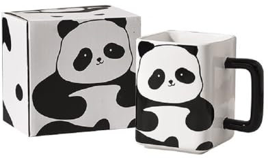 Huiyiwert 400ml Panda-Becher Cute Panda Tasse lustige Pandabär-Motiv Kaffeetasse Keramik Kaffeebecher Kakaobecher Geschenk für Panda-Liebhaber Frau Freunde Mama Kinder Mädchen (Sitzen-Panda)