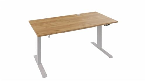warm@work elektrisch Höhenverstellbarer Schreibtisch 160 x 80 cm mit Untertischheizpaneel (Infrarot-Heizung 90W) Verstellbereich 64-130 cm Gold Craft Oak Platte