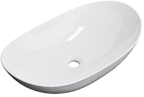 EMKE Lavabo Ovale 61,5 × 36 × 15,5 cm, Ceramica Bianca Lucido, Moderno, Sul Piano di Lavoro