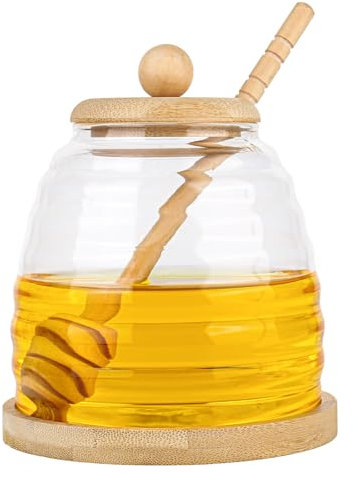 YYTECH Honigspender Glas Honigglas mit Schöpflöffel und Deckel, 500ml Honiggläser Transparentes Glas Honigspender Honigvorratsglas Honigtopf Zum Servieren von Honig und Sirup