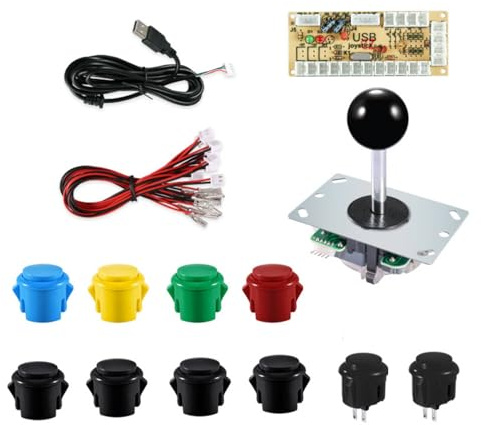 Gsycle Arcade-Spiel-Bastelset, USB-Encoder für PC-Joystick mit 8 x 30-mm-Druckknöpfen und 2 x 24-mm-Druckknöpfen für Arcade-Stick-PC-Spiele