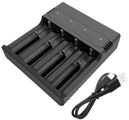 18650 Battery Charger for Li-Ion Ni-MH Ni-CD 3.7-4.2v 26650 21700 18500 16340 14500 18490 AA AAA Smart Universal 4-Bay USB-C Fast Charging Rechargeable Batteries Chargers with USB Cable Fast Charging
