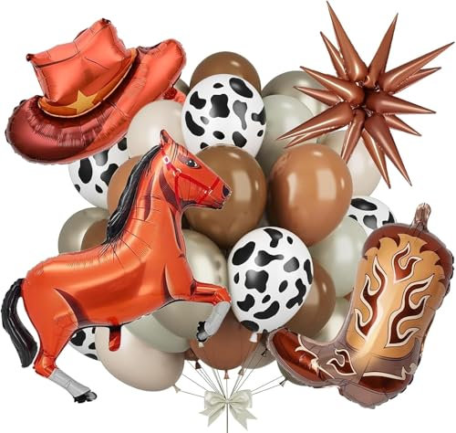 22 Stück Western Party Luftballons, Cowboy Luftballons Set mit Latex Luftballons Cowboy Stiefel Hut Luftballons Stern Ballons Pferde, Rodeo Ballons für Western Cowboy Mottoparty, Geburtstags Party