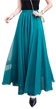 Artykey Jupe Longue Femme Élégante Taille Haute A-Ligne Casual Été Boho Danse Fête Plage Maxi Jupe Emerald Green