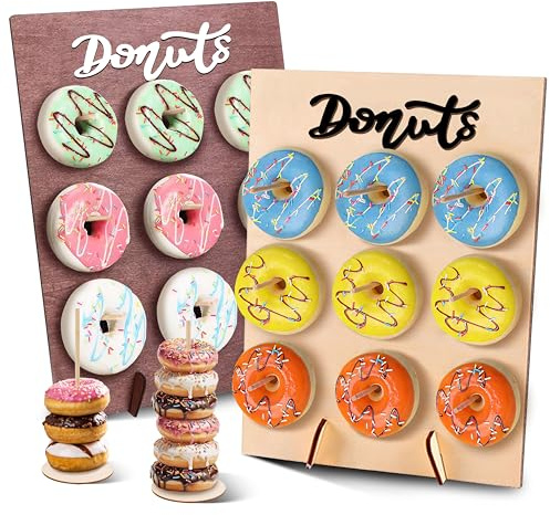 Yezirzax 4 Stück Donut Ständer, 12 Löcher Donut Wall Candy Bar Zubehör, Donut-Ausstellung Holz Donut Tower Ständer für Hochzeit, Geburtstagsfeier, Süßigkeitenwagen, Konditoreien Dekoration