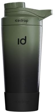 IceDrop® Thermo Shaker Edelstahl [700ml] I 100% Auslaufsicher - Fitness Shaker für 12 Stunden eiskalte Shakes & Getränke I Edelstahl Protein Shaker - Extra robust Olive Schwarz
