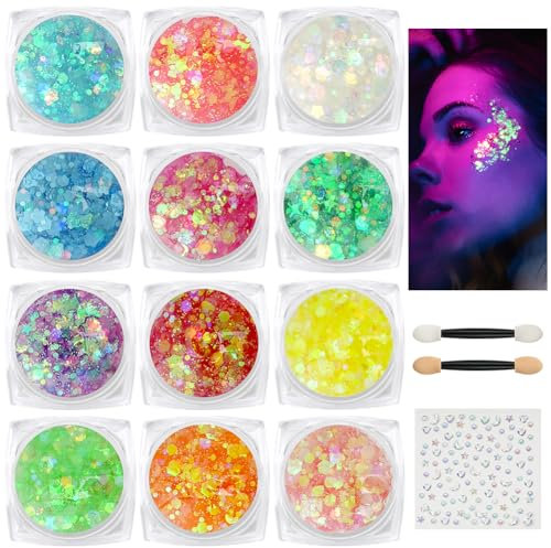 BUTBU 12 Colores Gel de Purpurina Luminoso, Purpurina Cara Festival, Brillos Corporales, Gel Corporal con Purpurina, para Uñas, Sombra De Ojos, Festival Purpurina, Cara Maquillaje(Estilo B)