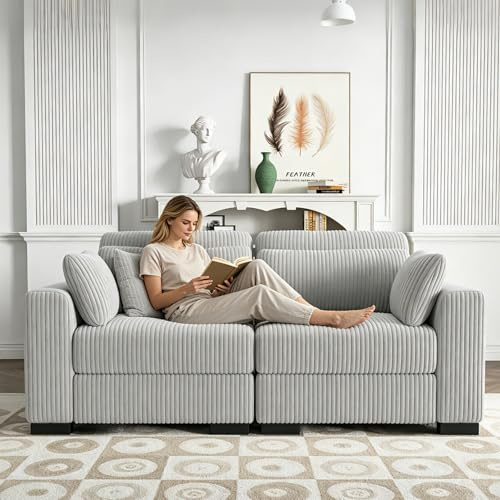 YNYHTER 2-sits soffa, vadderad soffa loungesoffor schäslong bäddsoffa schäslong modulär soffa golv schäslong transformerbara manchestersoffor med kudde (grå, 2-sits)
