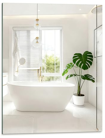 ROYUEXT Badezimmerspiegel 50×40cm, Rahmenloser Fliesenkleber Wandspiegel | Dekorativer HD-Bildspiegel für Fitness Gäste-WC Wohnzimmer Schlafzimmer, Selbstklebende quadratische Spiegel zum Spleißen