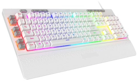 BEIBEINOYA K512 Shiva RGB Backlit Membrane Gaming Wired Keyboard Linear Mechanical-Feel Switch Detachable Wrist Rest Compatible With Computer Parts K512(WHITE)
