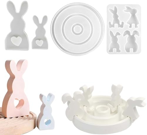 7 Stück Silikonformen Gießformen Ostern FORMVERSITY, Silikonform Osterhase, Giessformen Silikon Osterhase Mit Herz, Kerzenhalter Gießform Silikon Rund, Gipsformen Zum Gießen Silikonform Frühling Hase